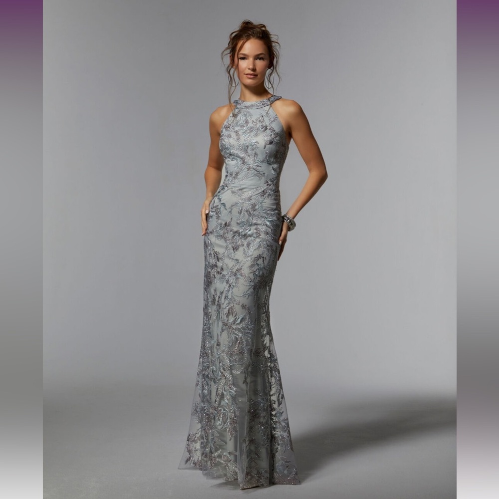 *BRAND NEW WITH BAG&TAGS* Mori Lee MGNY 72939 Halter Neck Illusion Back Dress